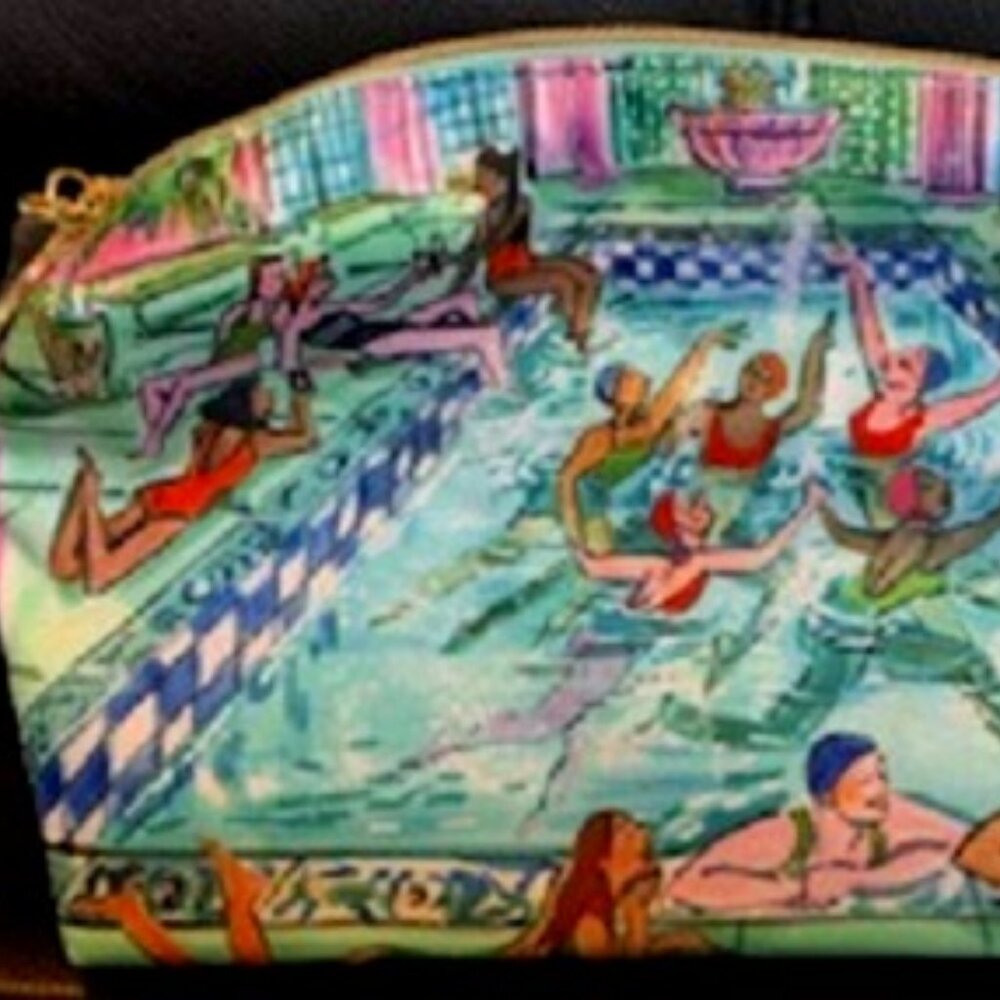 NEW Estee Lauder Cosmetic Makeup Bag Swimmers in Pool Charm Zip 10 x 2.5 x 6 in
